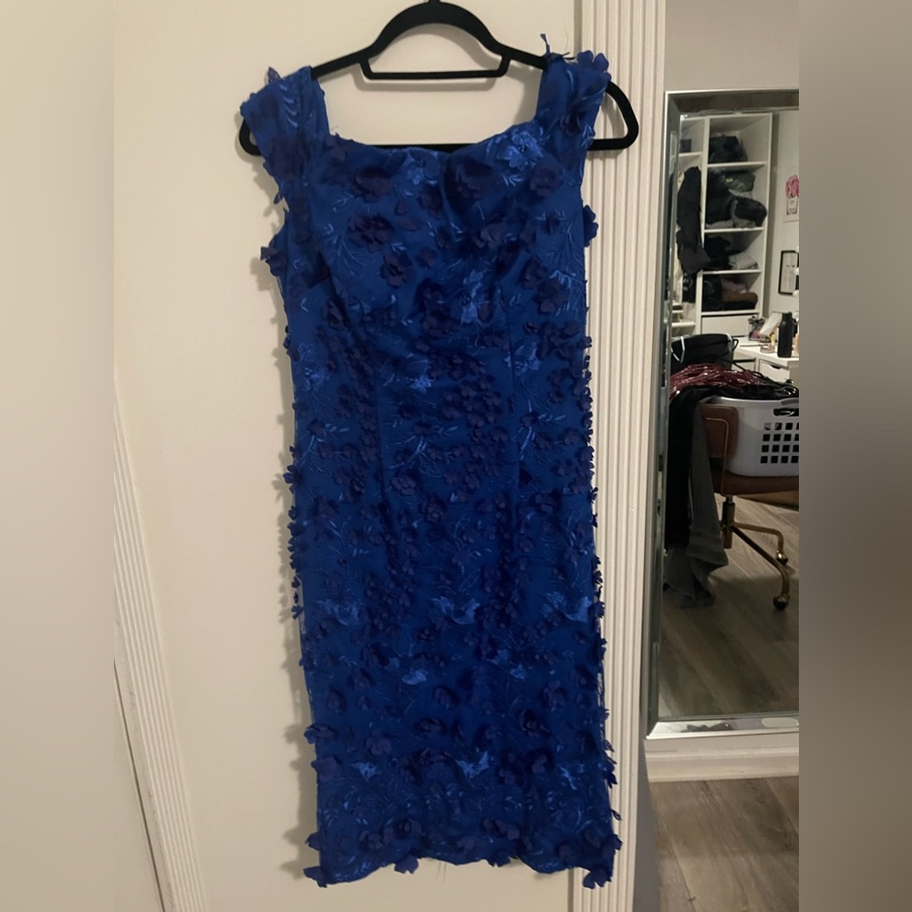 Cobalt blue Carmen Marc Valo off the shoulder flower dress